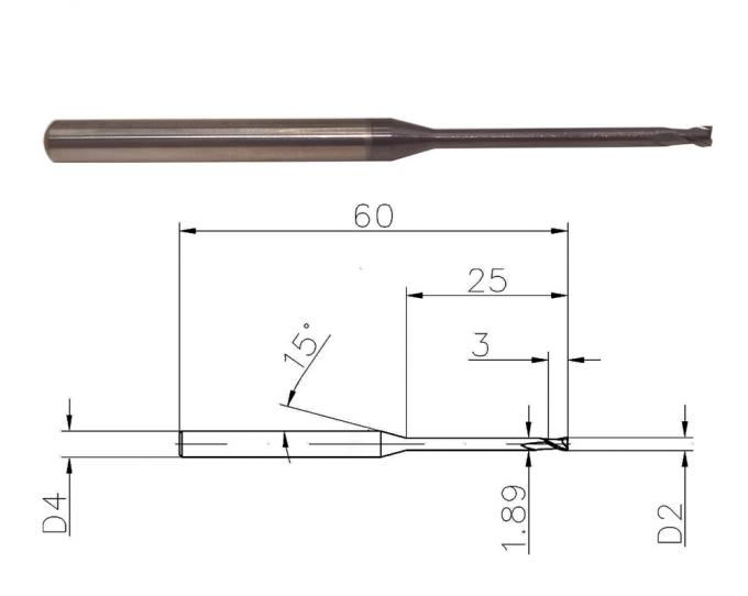 карбид Endmills каннелюры 55HRC 2 2mm твердый для нержавеющей стали 0