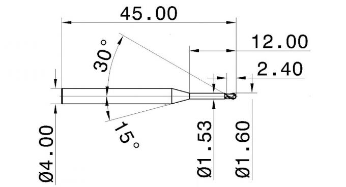 Нос Endmill шарика карбида вольфрама каннелюры HRC55 2 для стали 0
